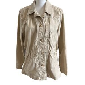 Eddie Bauer Jacket Women's Large Off-White Stretch Utility Drawstring Waist Long